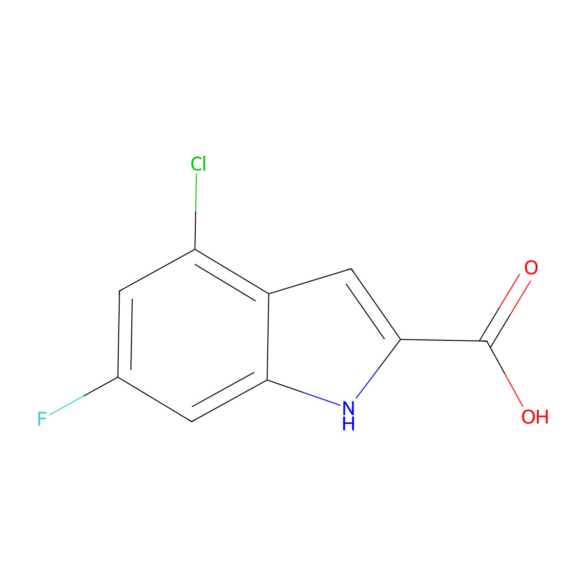4-chloro-6-fluoro-1H-indole-2-carboxylic acid molecular structure, CAS 383133-62-8