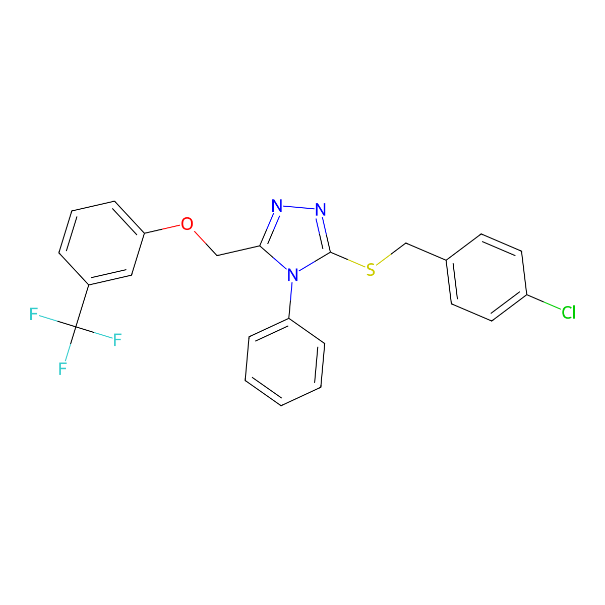 3-[(4-Chlorophenyl)methylsulfanyl]-4-phenyl-5-[[3-(trifluoromethyl)phenoxy]methyl]-1,2,4-triazole molecular structure, CAS 383145-75-3