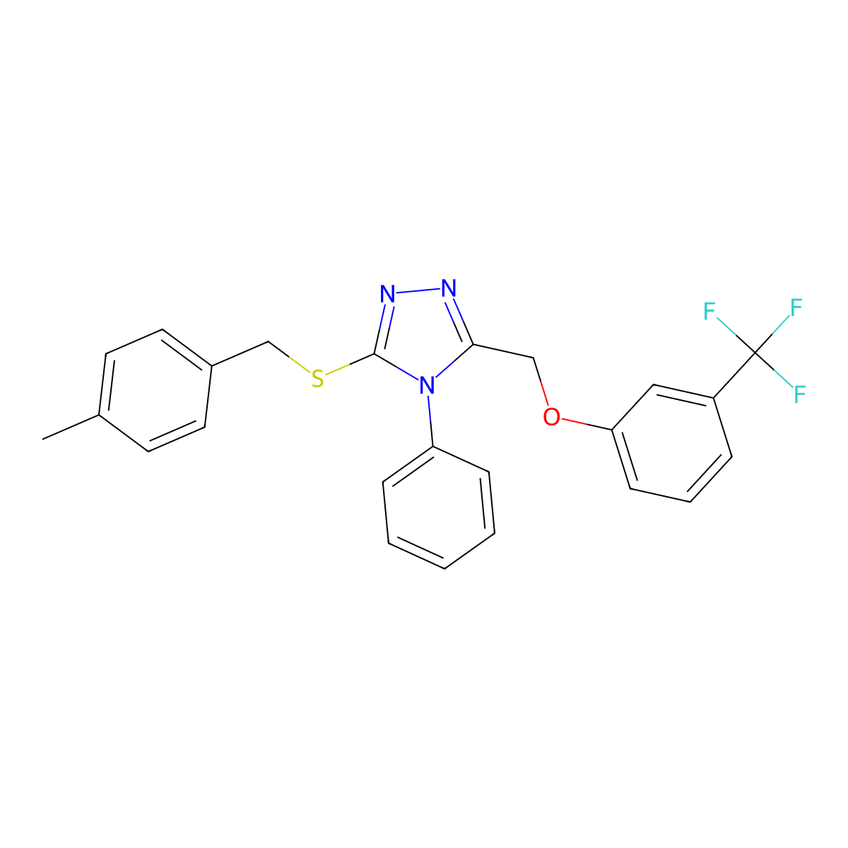 3-[(4-Methylphenyl)methylsulfanyl]-4-phenyl-5-[[3-(trifluoromethyl)phenoxy]methyl]-1,2,4-triazole molecular structure, CAS 383145-78-6