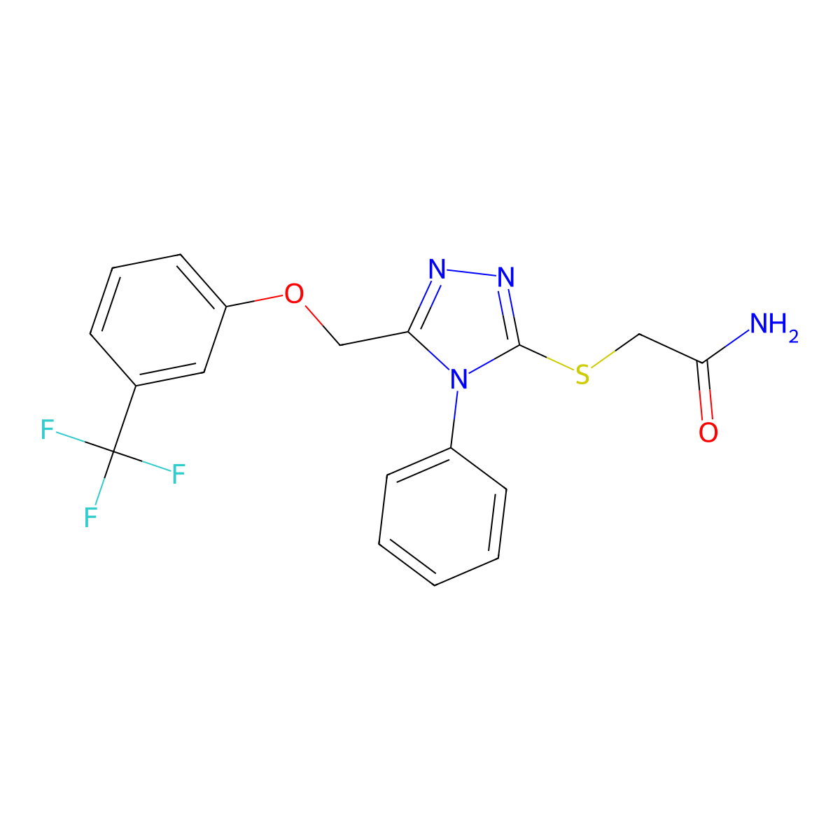 2-[(4-phenyl-5-{[3-(trifluoromethyl)phenoxy]methyl}-4H-1,2,4-triazol-3-yl)sulfanyl]acetamide molecular structure, CAS 383145-84-4