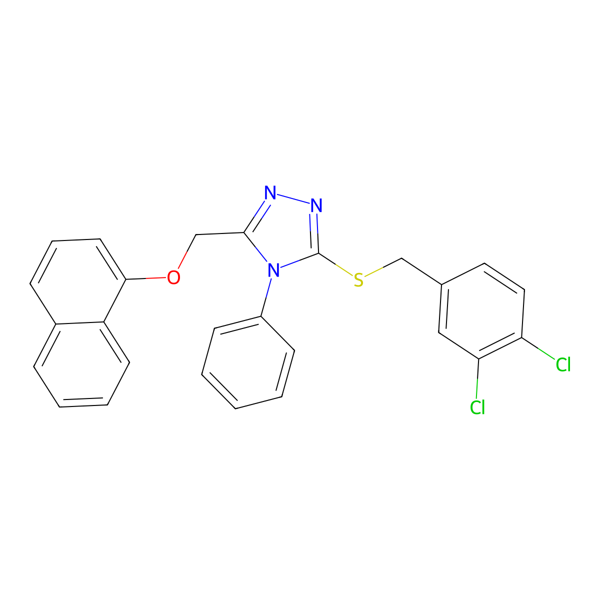 3-[(3,4-Dichlorophenyl)methylsulfanyl]-5-(naphthalen-1-yloxymethyl)-4-phenyl-1,2,4-triazole molecular structure, CAS 383145-90-2