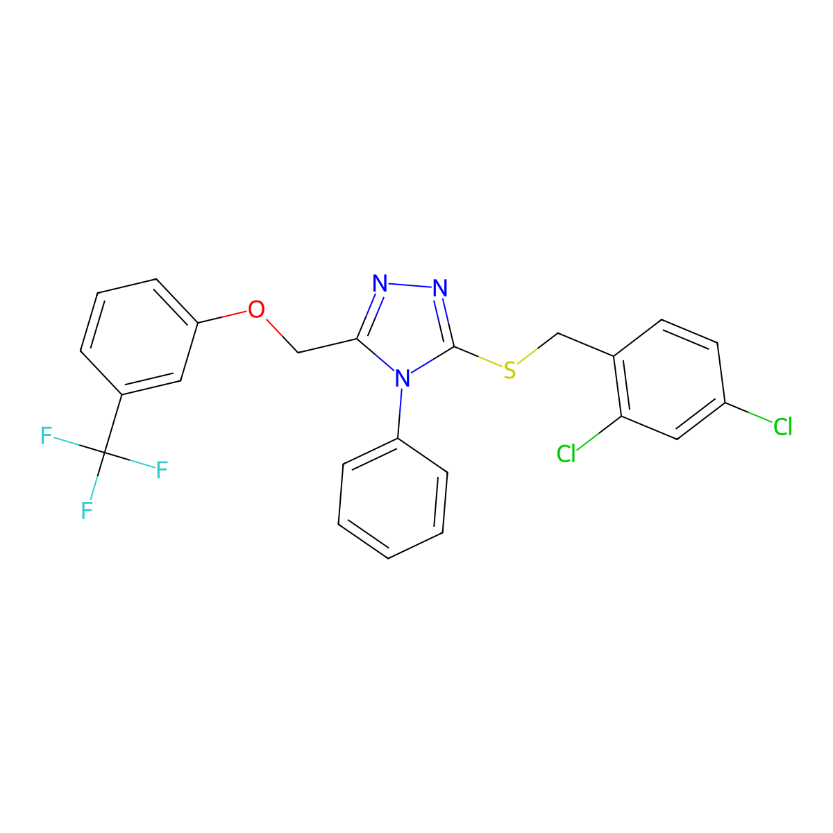 3-[(2,4-dichlorobenzyl)sulfanyl]-4-phenyl-5-{[3-(trifluoromethyl)phenoxy]methyl}-4H-1,2,4-triazole molecular structure, CAS 383145-96-8