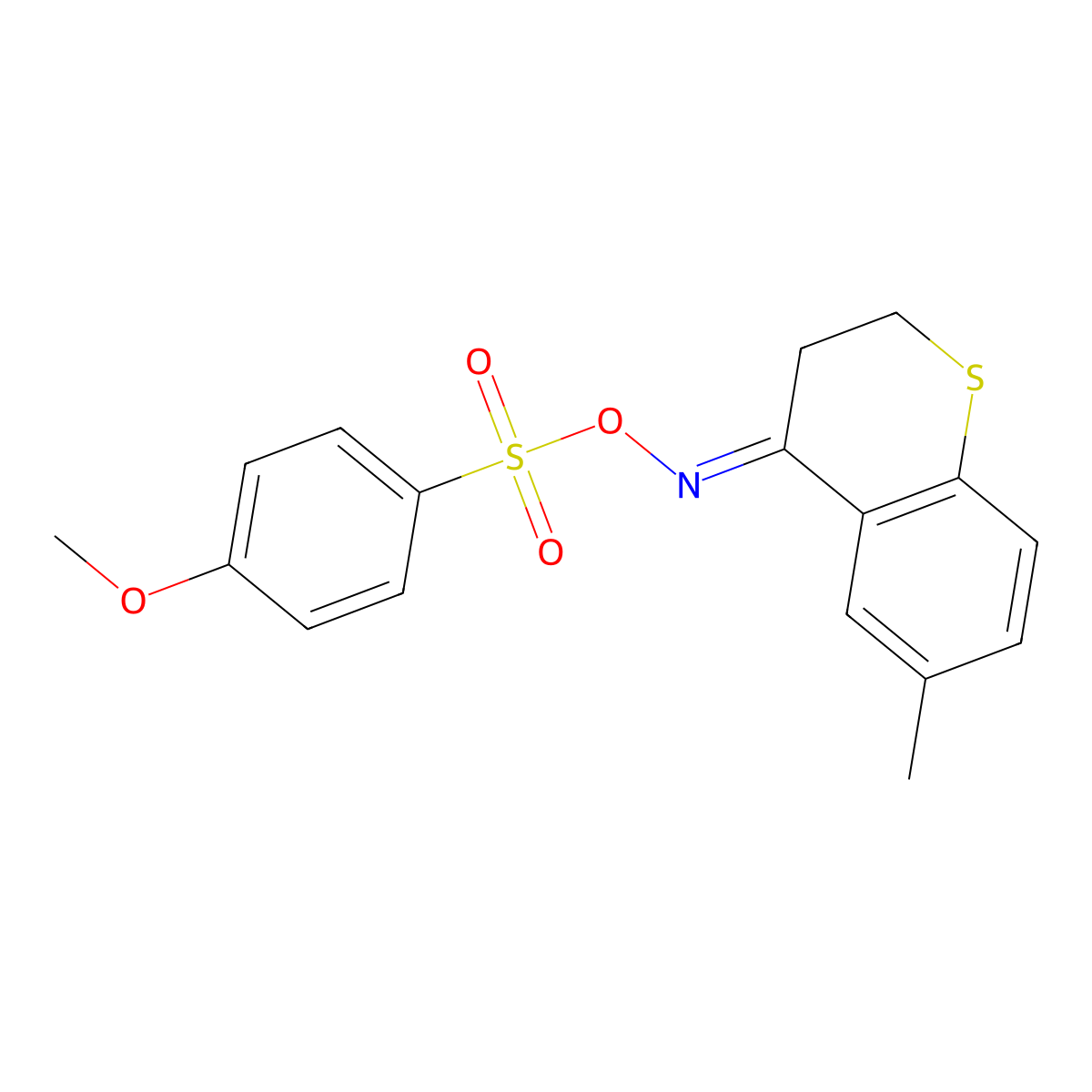 4-({[(4-Methoxyphenyl)sulfonyl]oxy}imino)-6-methylthiochromane molecular structure, CAS 383146-37-0
