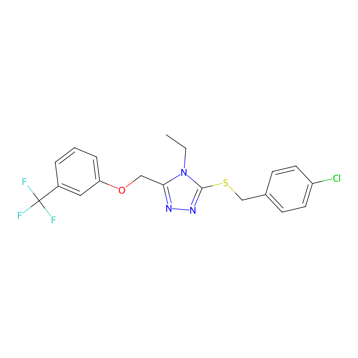 3-[(4-Chlorophenyl)methylsulfanyl]-4-ethyl-5-[[3-(trifluoromethyl)phenoxy]methyl]-1,2,4-triazole molecular structure, CAS 383146-70-1