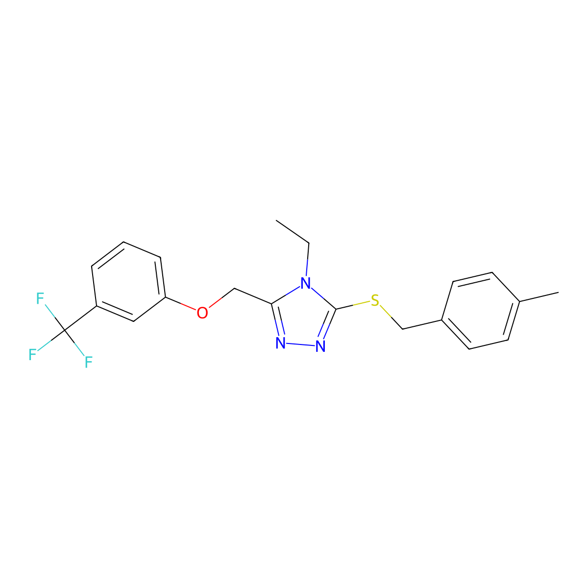 4-Ethyl-3-[(4-methylphenyl)methylsulfanyl]-5-[[3-(trifluoromethyl)phenoxy]methyl]-1,2,4-triazole molecular structure, CAS 383146-72-3