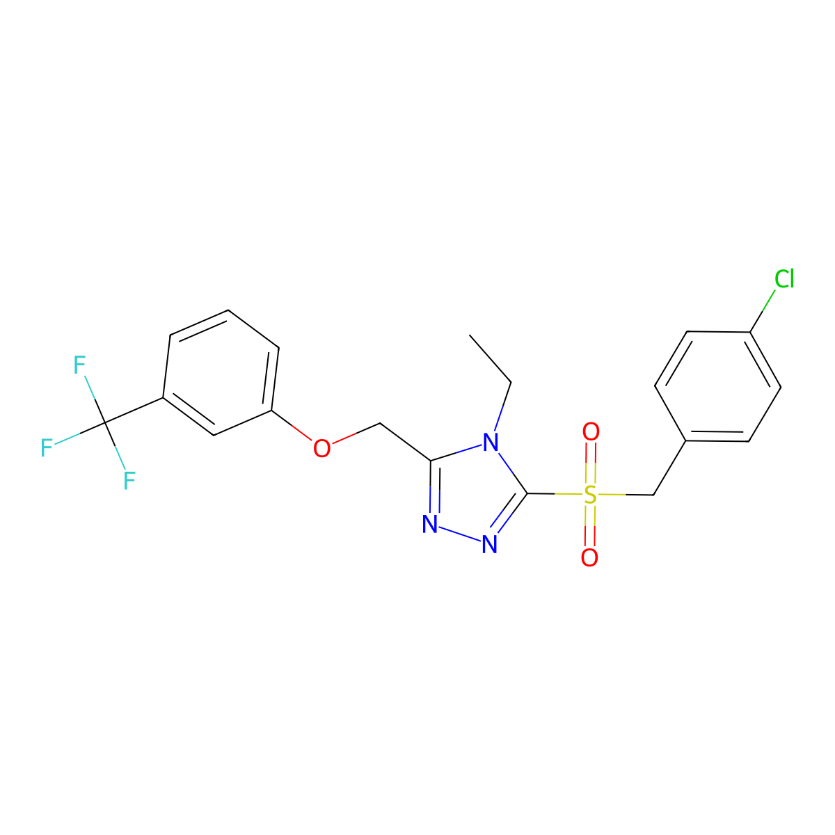 3-[(4-Chlorophenyl)methylsulfonyl]-4-ethyl-5-[[3-(trifluoromethyl)phenoxy]methyl]-1,2,4-triazole molecular structure, CAS 383146-74-5