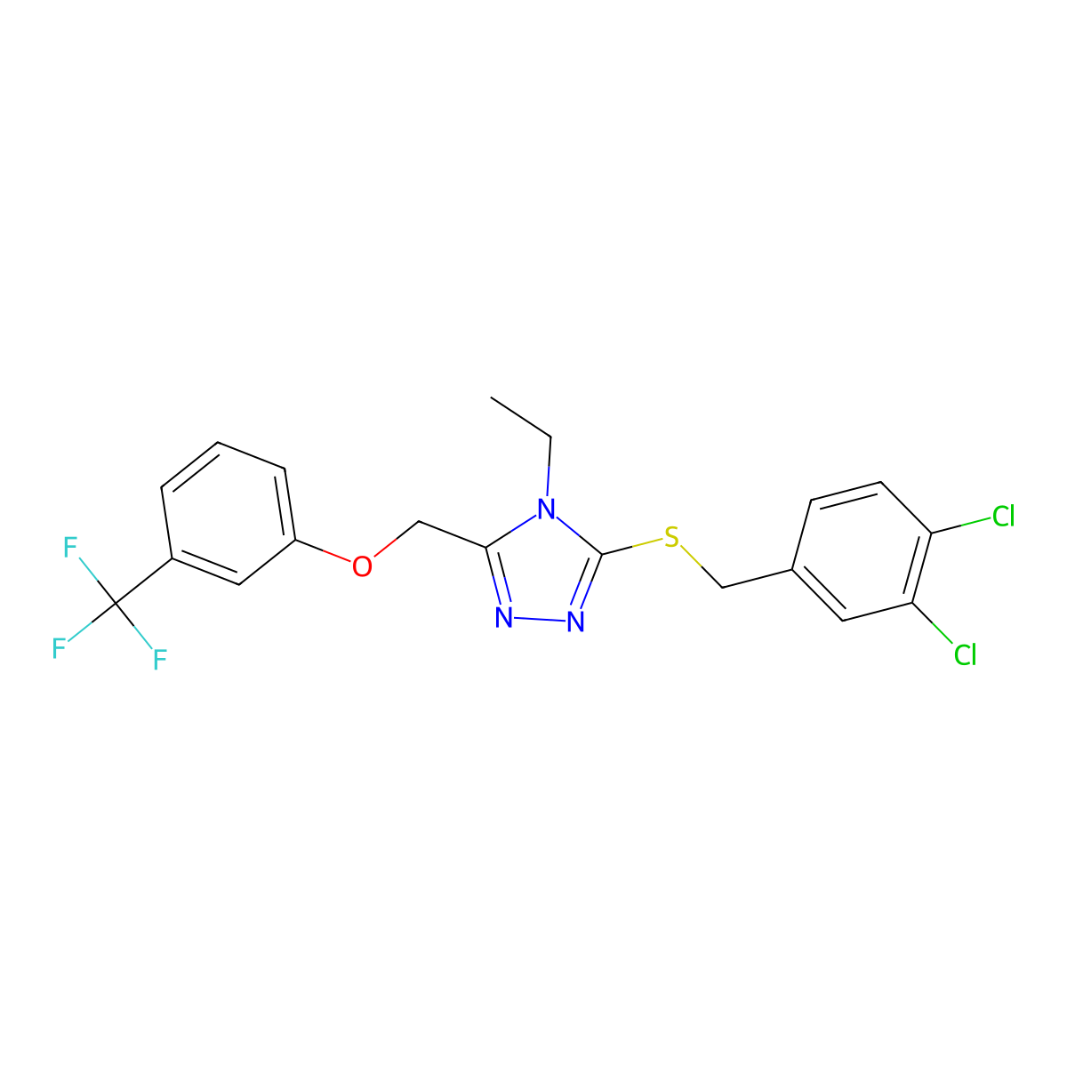 3-[(3,4-dichlorobenzyl)sulfanyl]-4-ethyl-5-{[3-(trifluoromethyl)phenoxy]methyl}-4H-1,2,4-triazole molecular structure, CAS 383146-76-7