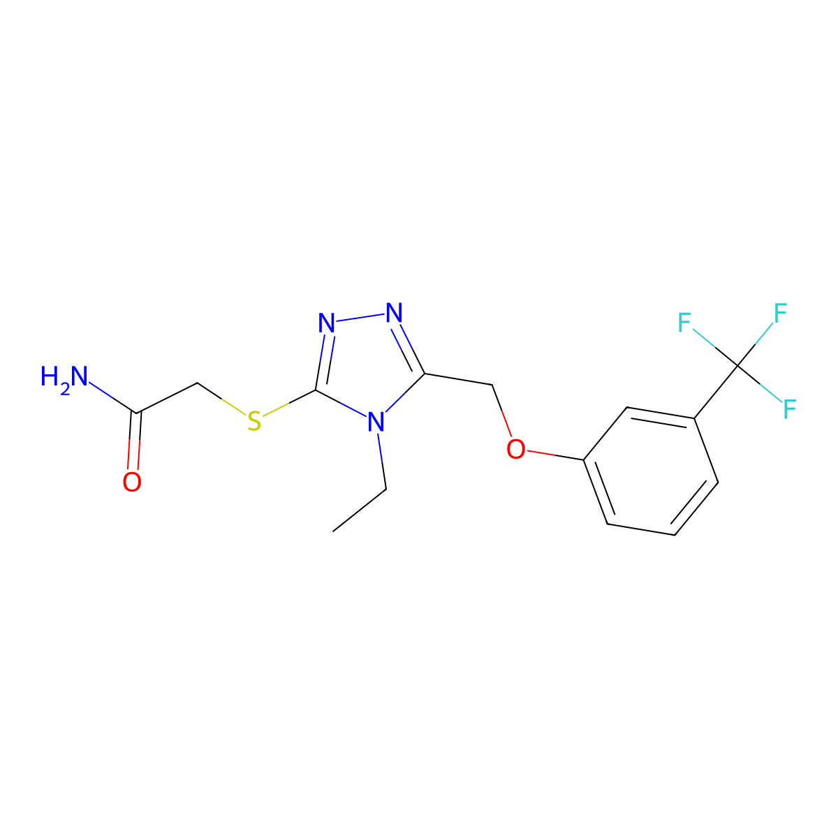 2-[(4-ethyl-5-{[3-(trifluoromethyl)phenoxy]methyl}-4H-1,2,4-triazol-3-yl)sulfanyl]acetamide molecular structure, CAS 383146-80-3