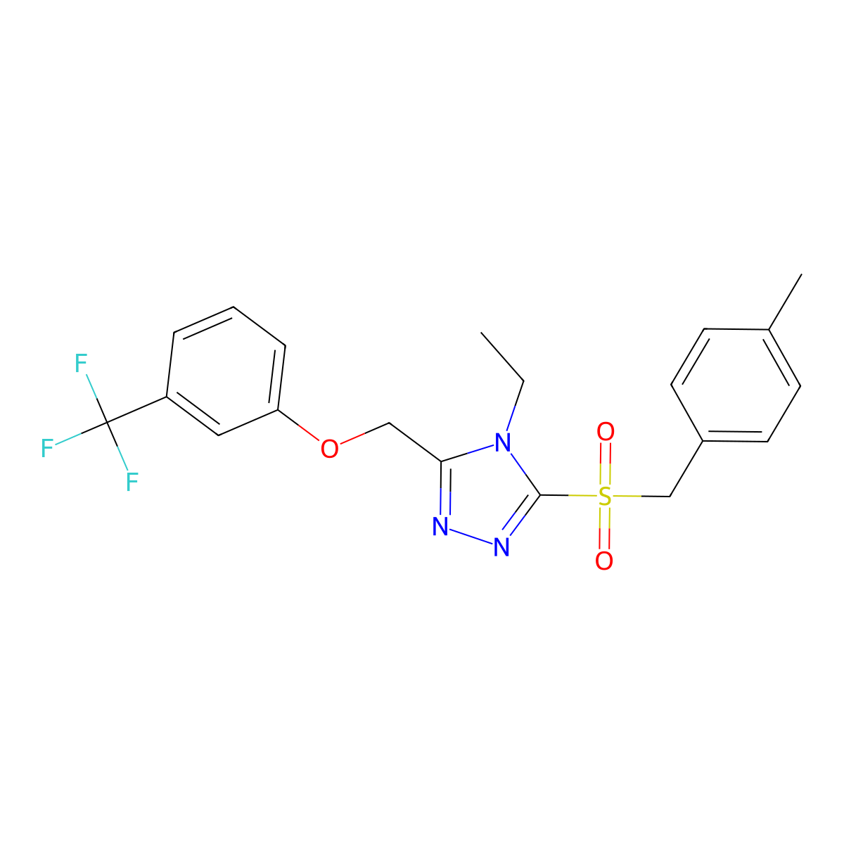 4-Ethyl-3-[(4-methylphenyl)methylsulfonyl]-5-[[3-(trifluoromethyl)phenoxy]methyl]-1,2,4-triazole molecular structure, CAS 383146-82-5