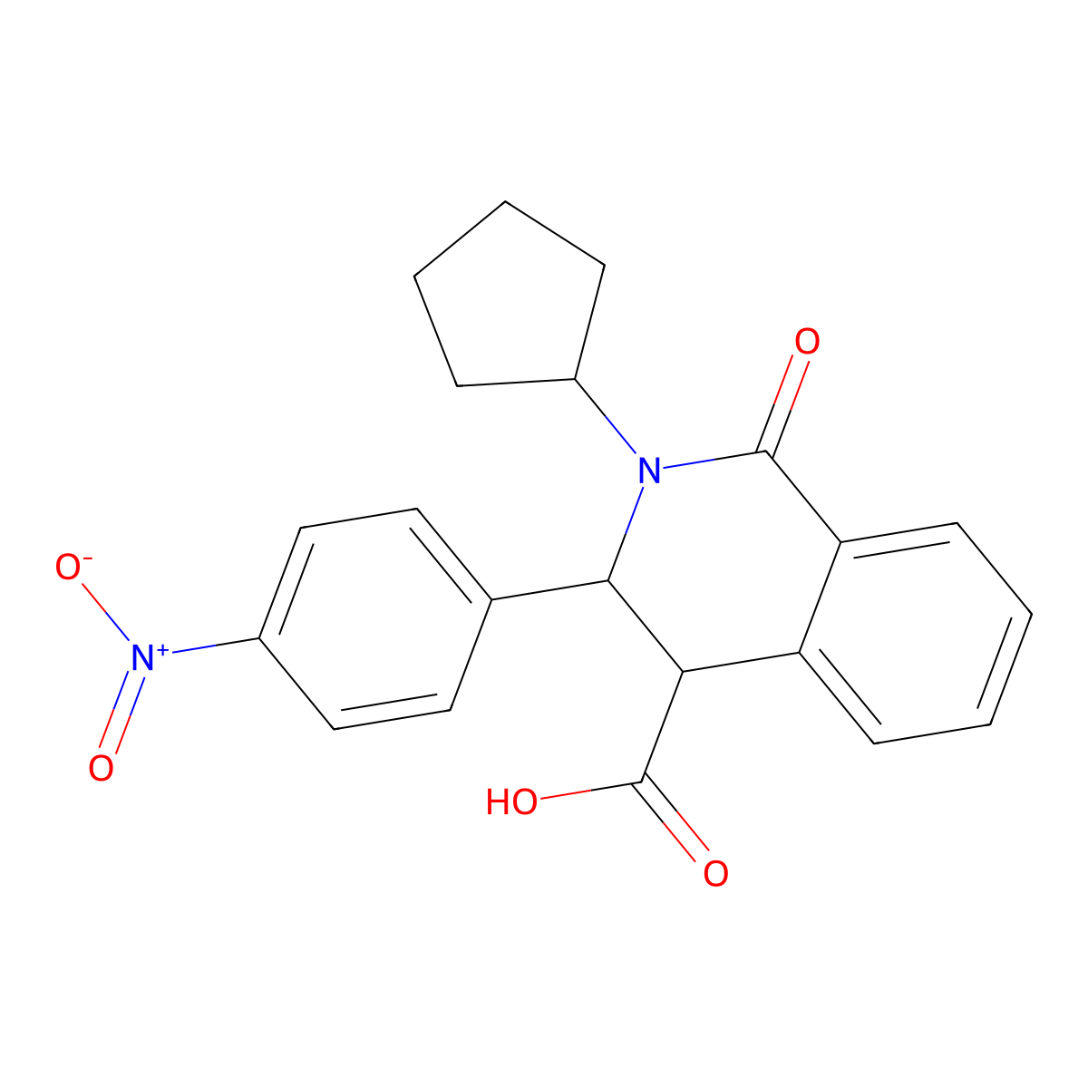 2-Cyclopentyl-3-(4-nitrophenyl)-1-oxo-1,2,3,4-tetrahydro-4-isoquinolinecarboxylic acid molecular structure, CAS 383146-84-7