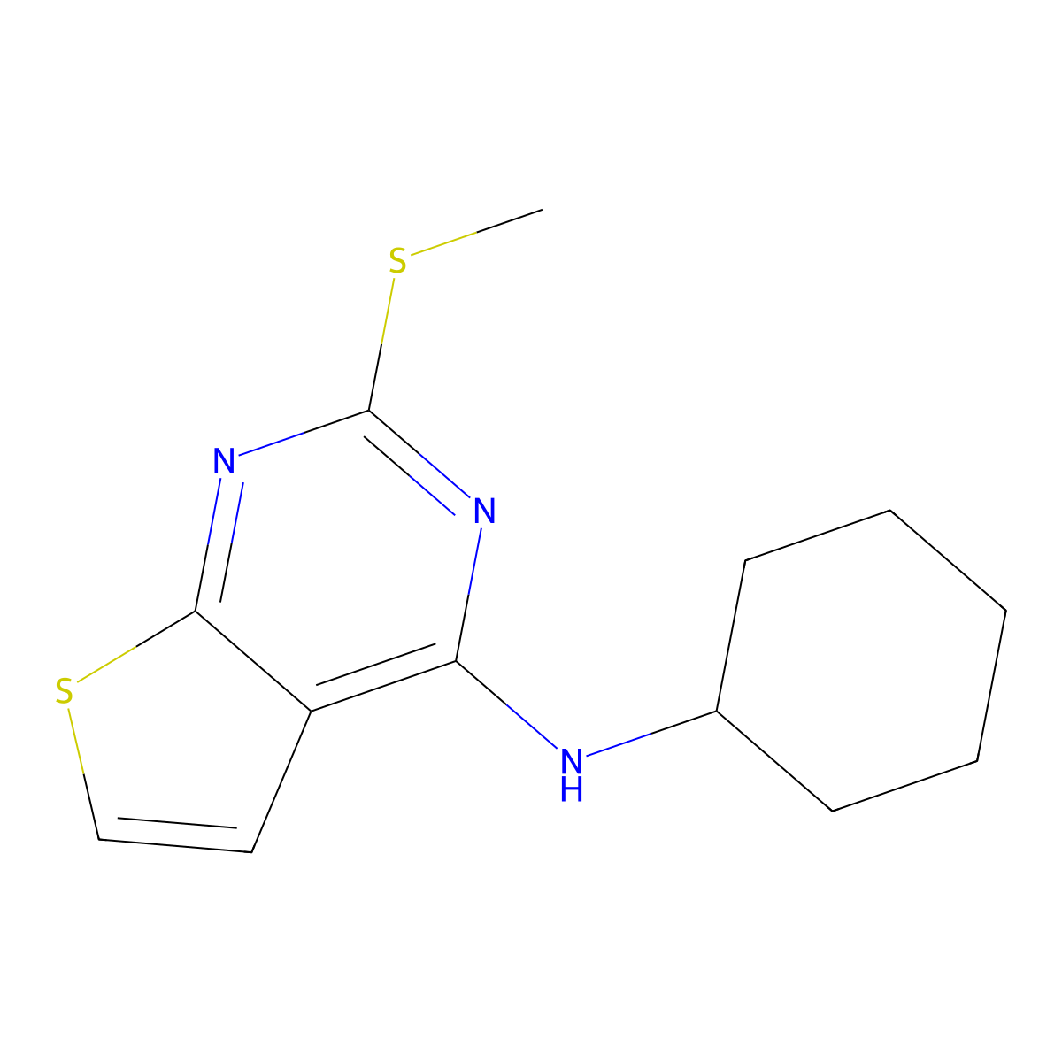N-cyclohexyl-2-(methylsulfanyl)thieno[2,3-d]pyrimidin-4-amine molecular structure, CAS 383146-93-8