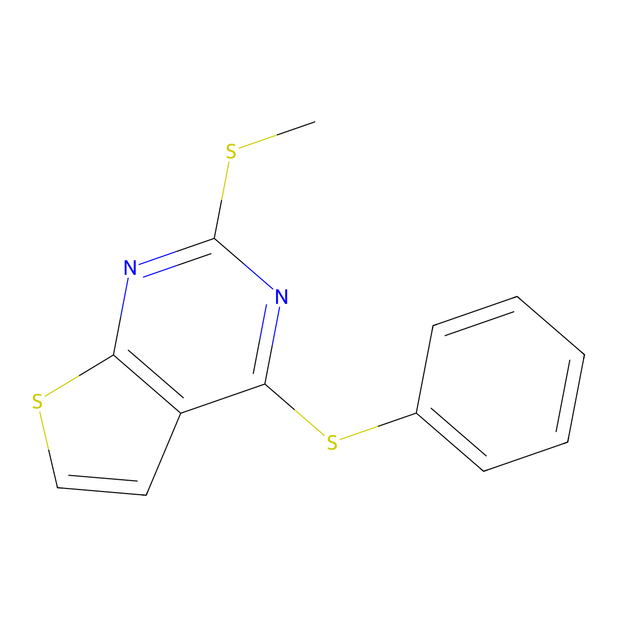 2-(Methylsulfanyl)-4-(phenylsulfanyl)thieno[2,3-d]pyrimidine molecular structure, CAS 383146-95-0