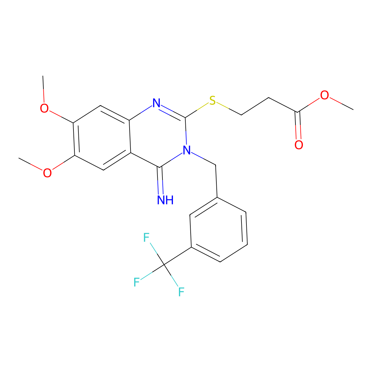 Methyl 3-({4-imino-6,7-dimethoxy-3-[3-(trifluoromethyl)benzyl]-3,4-dihydro-2-quinazolinyl}sulfanyl)propanoate molecular structure, CAS 383146-98-3