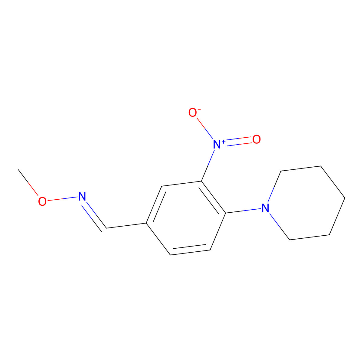 3-nitro-4-piperidinobenzenecarbaldehyde O-methyloxime molecular structure, CAS 383147-13-5