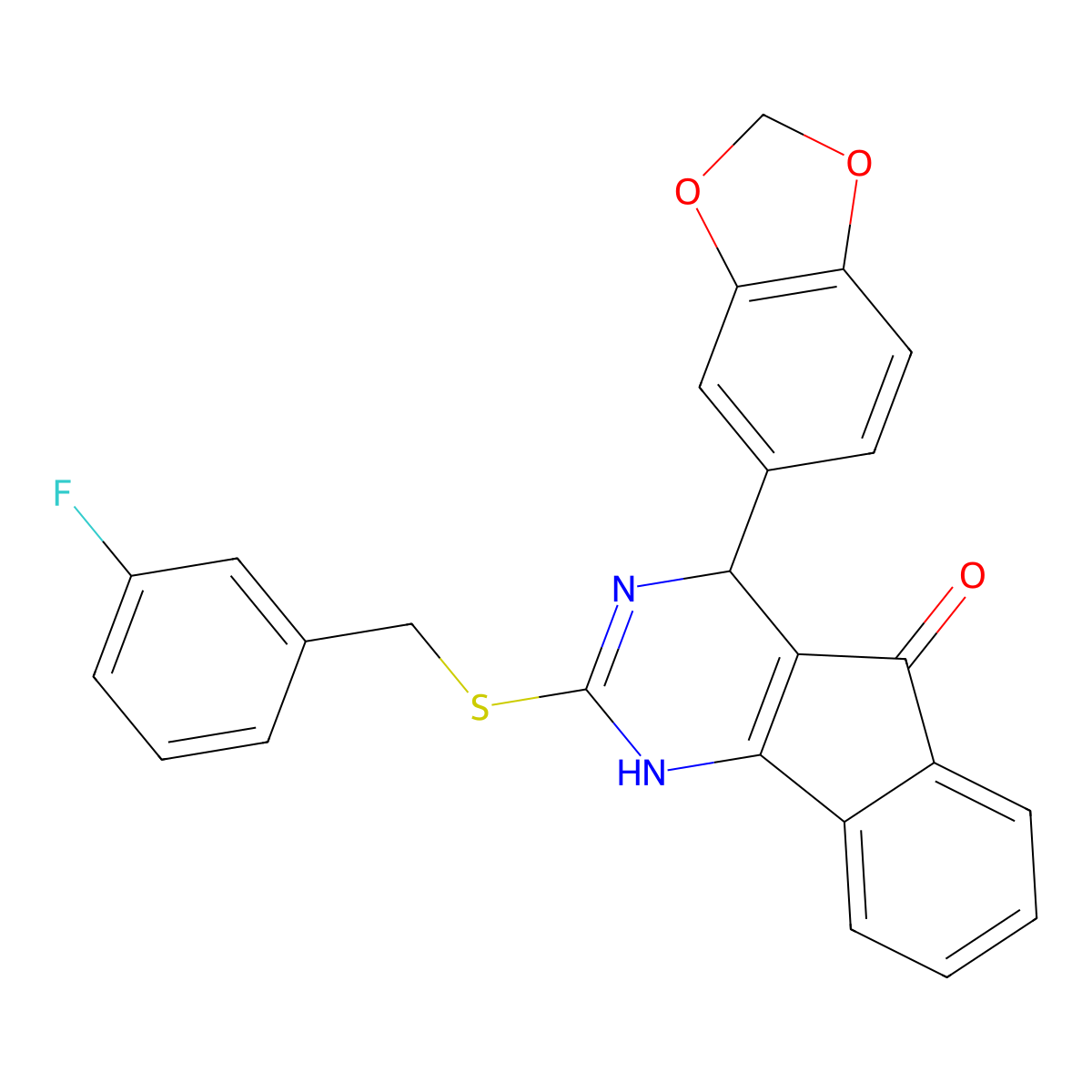 4-(1,3-benzodioxol-5-yl)-2-[(3-fluorobenzyl)sulfanyl]-1,4-dihydro-5H-indeno[1,2-d]pyrimidin-5-one molecular structure, CAS 383147-26-0