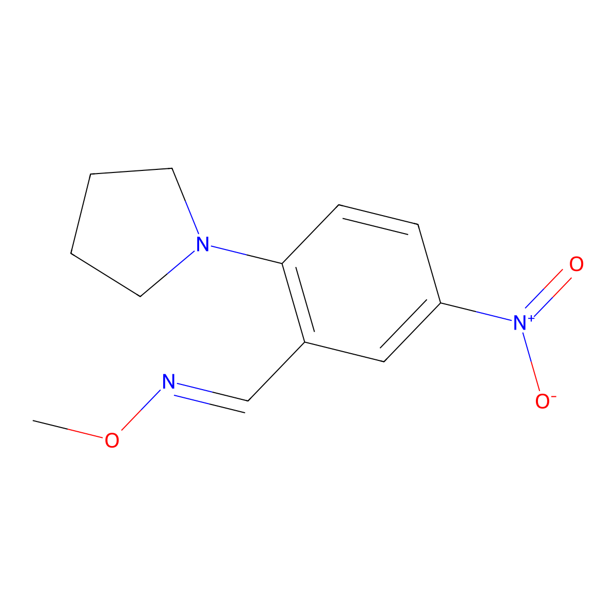 5-nitro-2-(1-pyrrolidinyl)benzenecarbaldehyde O-methyloxime molecular structure, CAS 383147-35-1