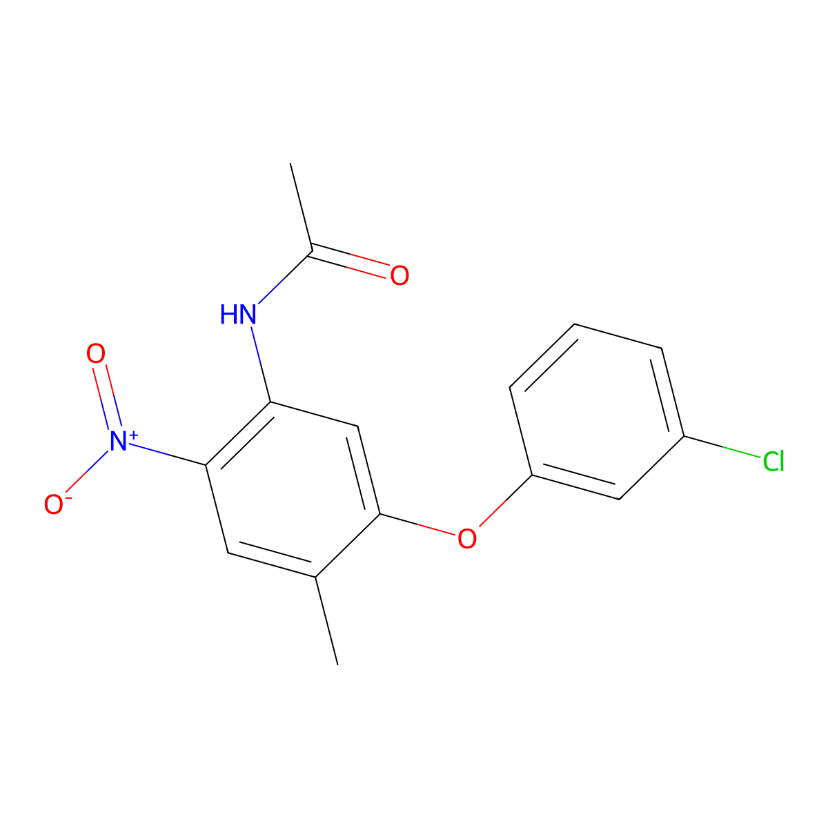 N-[5-(3-chlorophenoxy)-4-methyl-2-nitrophenyl]acetamide molecular structure, CAS 383147-44-2