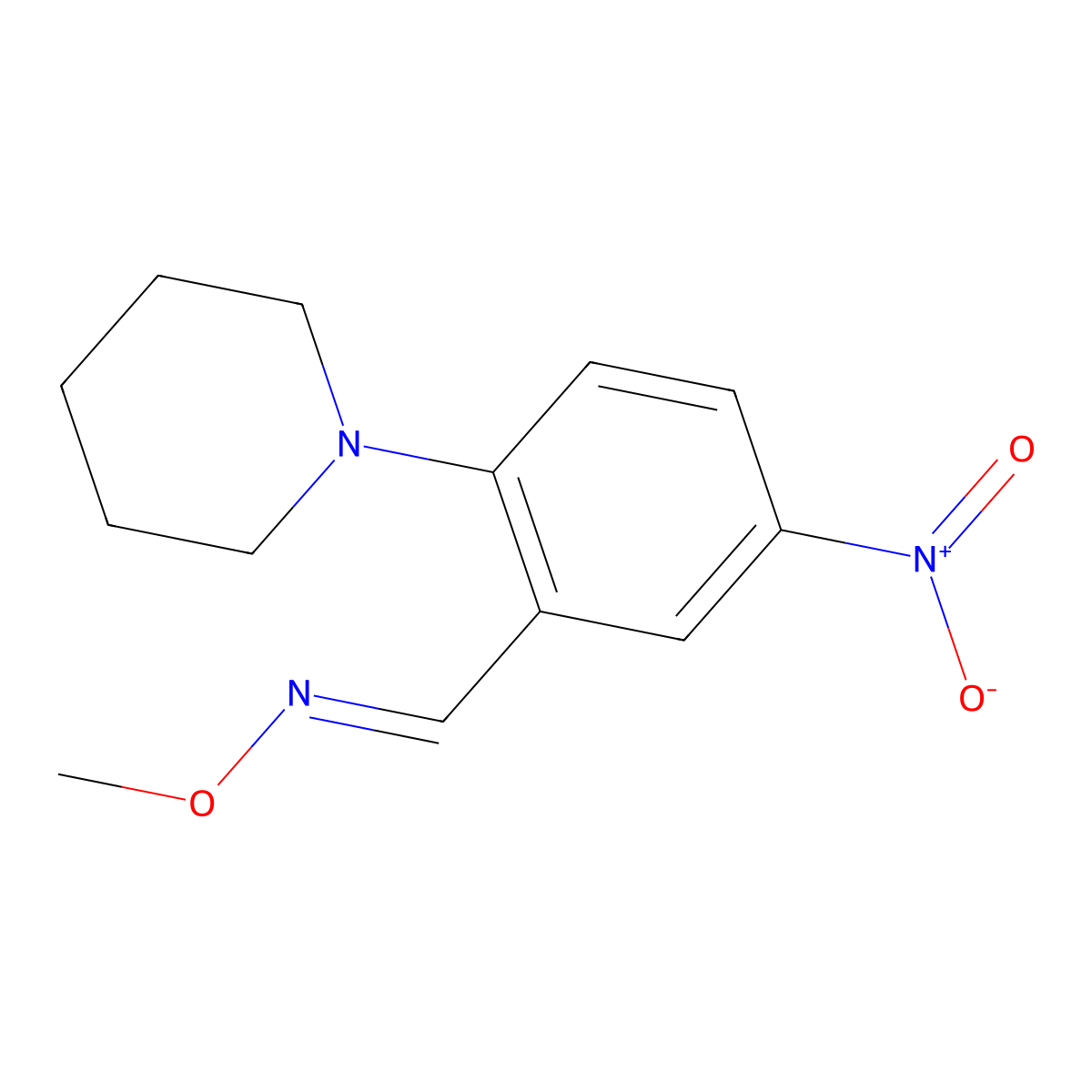 5-nitro-2-piperidinobenzenecarbaldehyde O-methyloxime molecular structure, CAS 383147-50-0