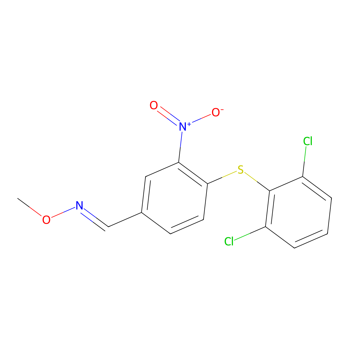 4-[(2,6-dichlorophenyl)sulfanyl]-3-nitrobenzenecarbaldehyde O-methyloxime molecular structure, CAS 383147-53-3