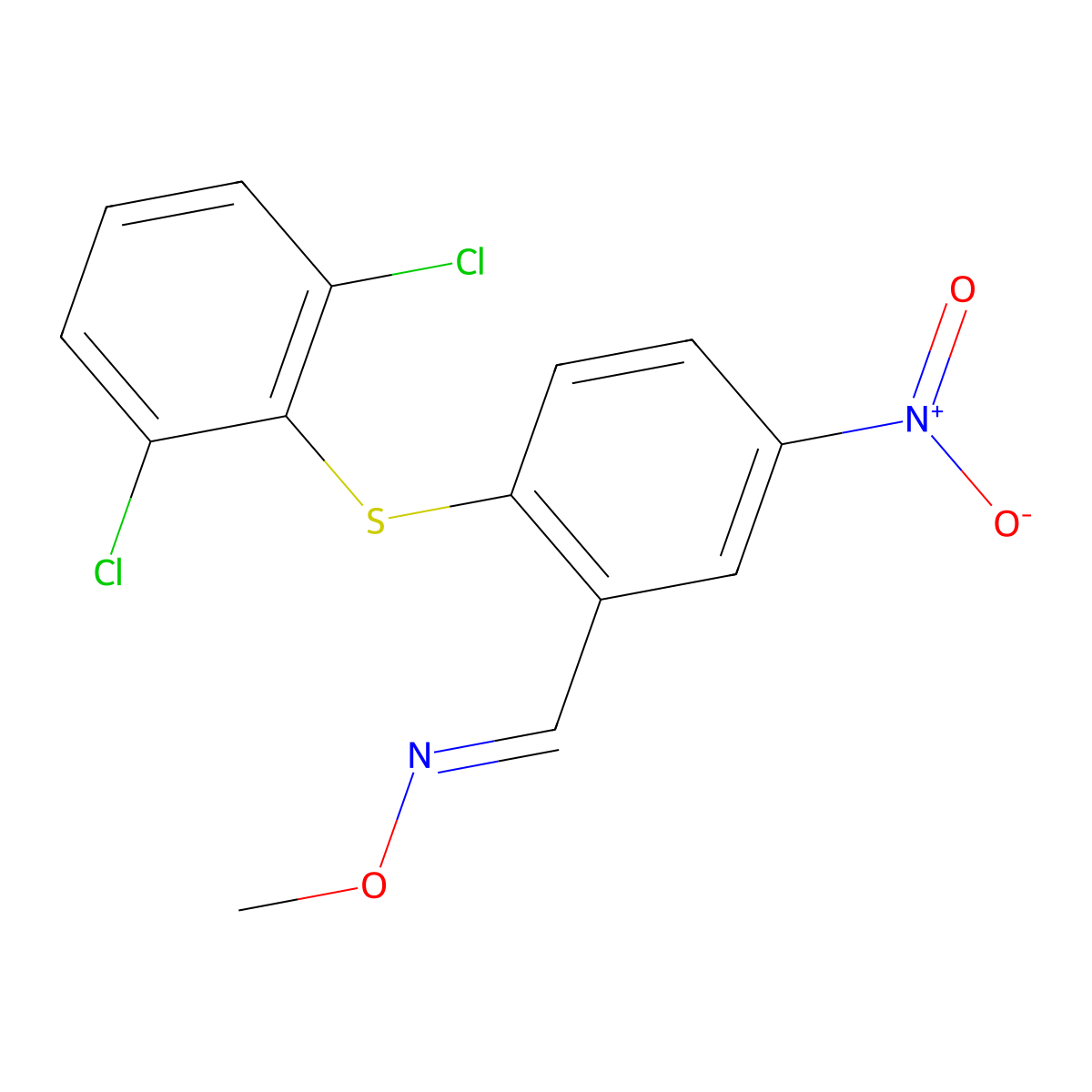 2-[(2,6-dichlorophenyl)sulfanyl]-5-nitrobenzenecarbaldehyde O-methyloxime molecular structure, CAS 383147-56-6