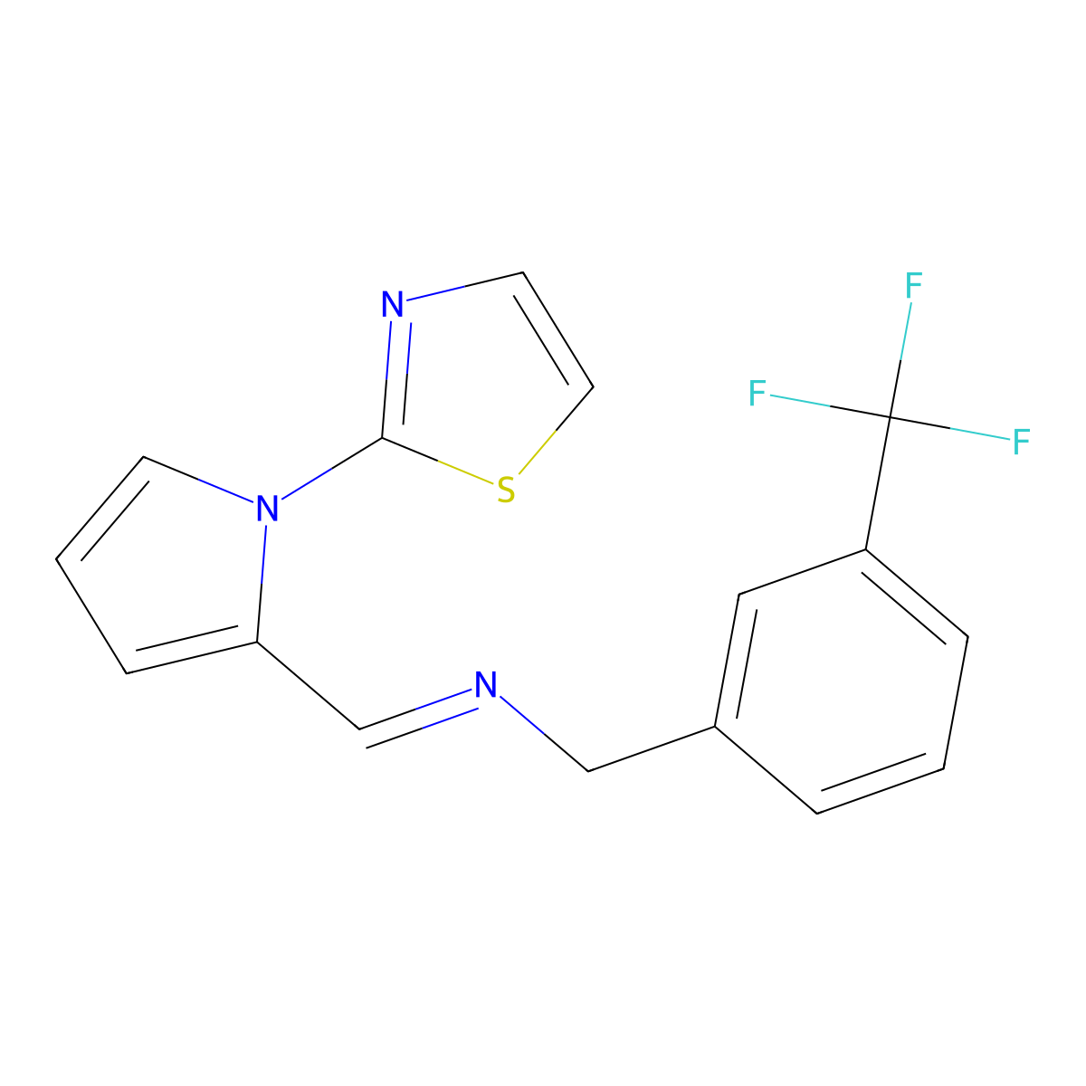 N-{(E)-[1-(1,3-thiazol-2-yl)-1H-pyrrol-2-yl]methylidene}[3-(trifluoromethyl)phenyl]methanamine molecular structure, CAS 383147-59-9
