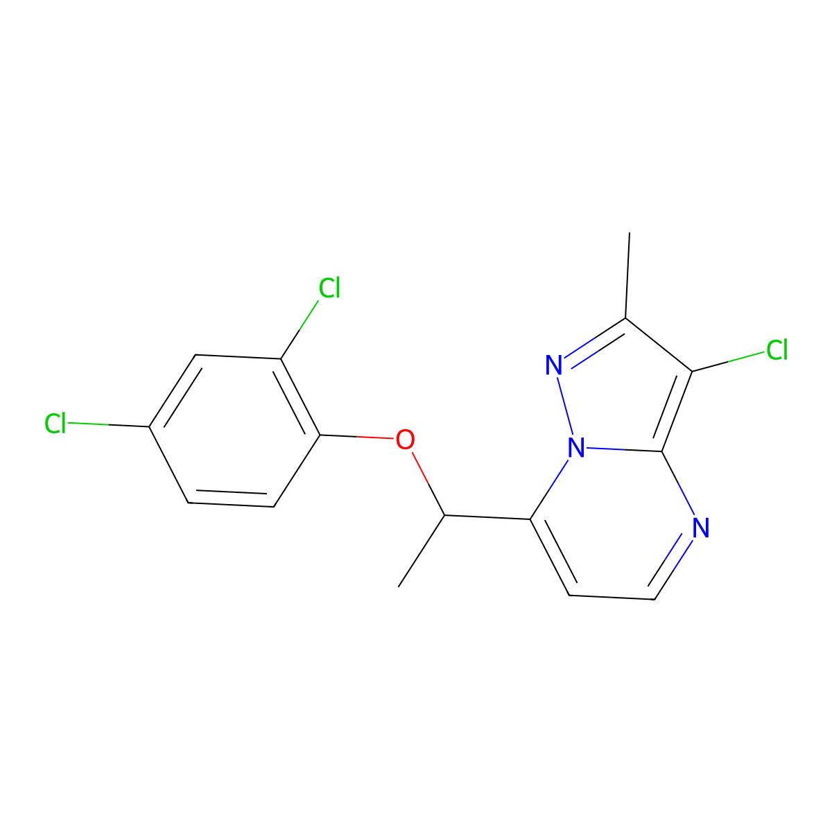 3-Chloro-7-[1-(2,4-dichlorophenoxy)ethyl]-2-methylpyrazolo[1,5-a]pyrimidine molecular structure, CAS 383147-72-6