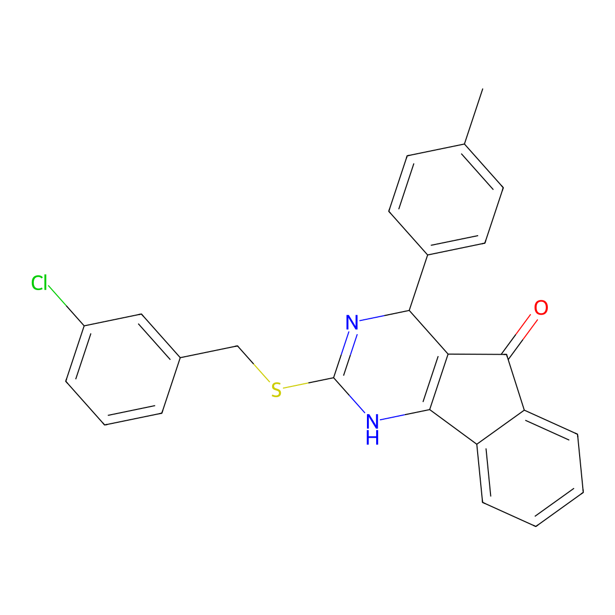 2-[(3-chlorobenzyl)sulfanyl]-4-(4-methylphenyl)-1,4-dihydro-5H-indeno[1,2-d]pyrimidin-5-one molecular structure, CAS 383147-82-8