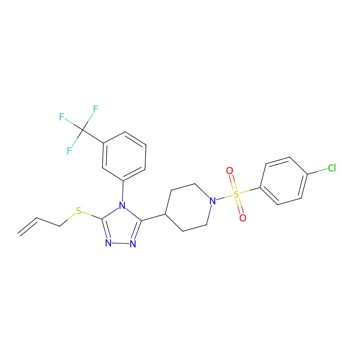 4-{5-(allylsulfanyl)-4-[3-(trifluoromethyl)phenyl]-4H-1,2,4-triazol-3-yl}-1-[(4-chlorophenyl)sulfonyl]piperidine molecular structure, CAS 383148-09-2