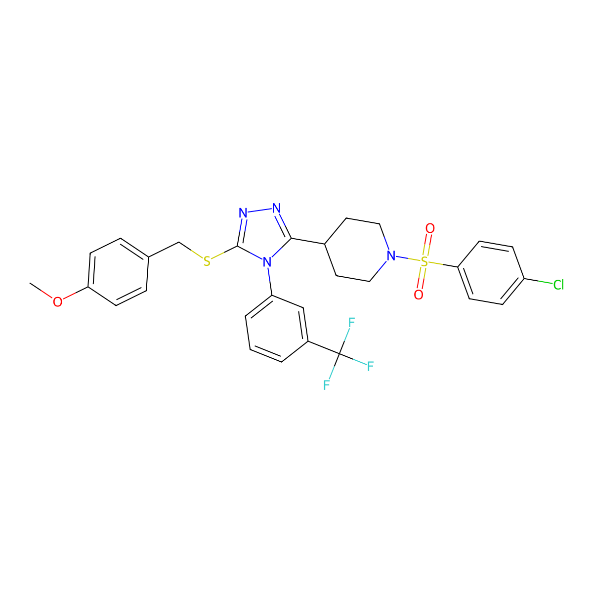 4-[({5-{1-[(4-chlorophenyl)sulfonyl]-4-piperidinyl}-4-[3-(trifluoromethyl)phenyl]-4H-1,2,4-triazol-3-yl}sulfanyl)methyl]phenyl methyl ether molecular structure, CAS 383148-11-6