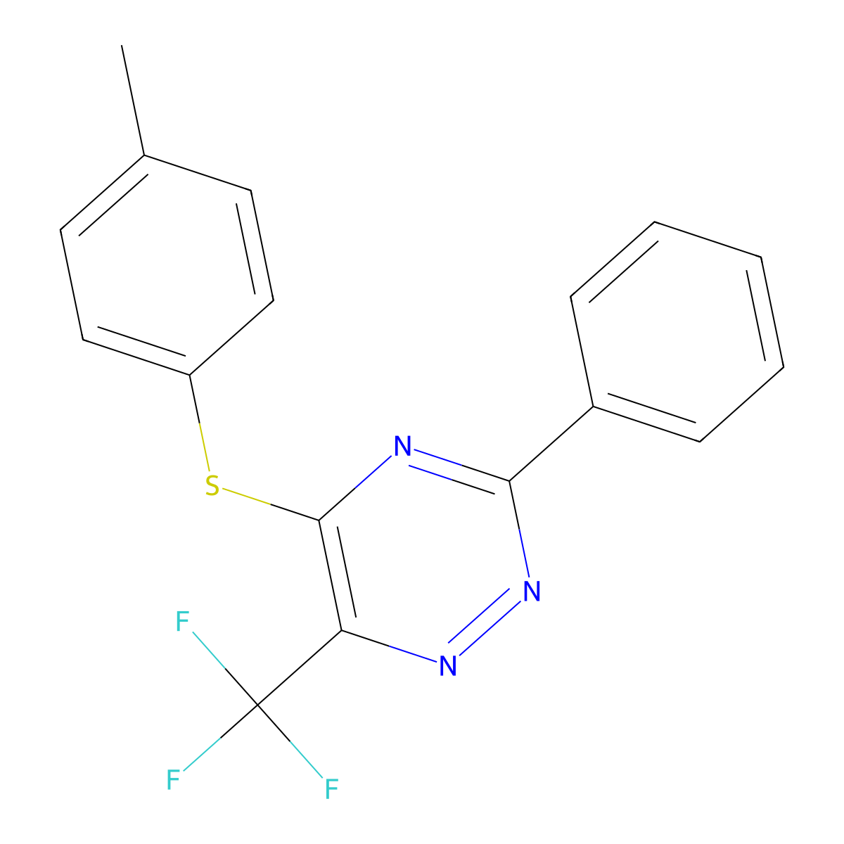 4-Methylphenyl 3-phenyl-6-(trifluoromethyl)-1,2,4-triazin-5-yl sulfide molecular structure, CAS 383148-13-8