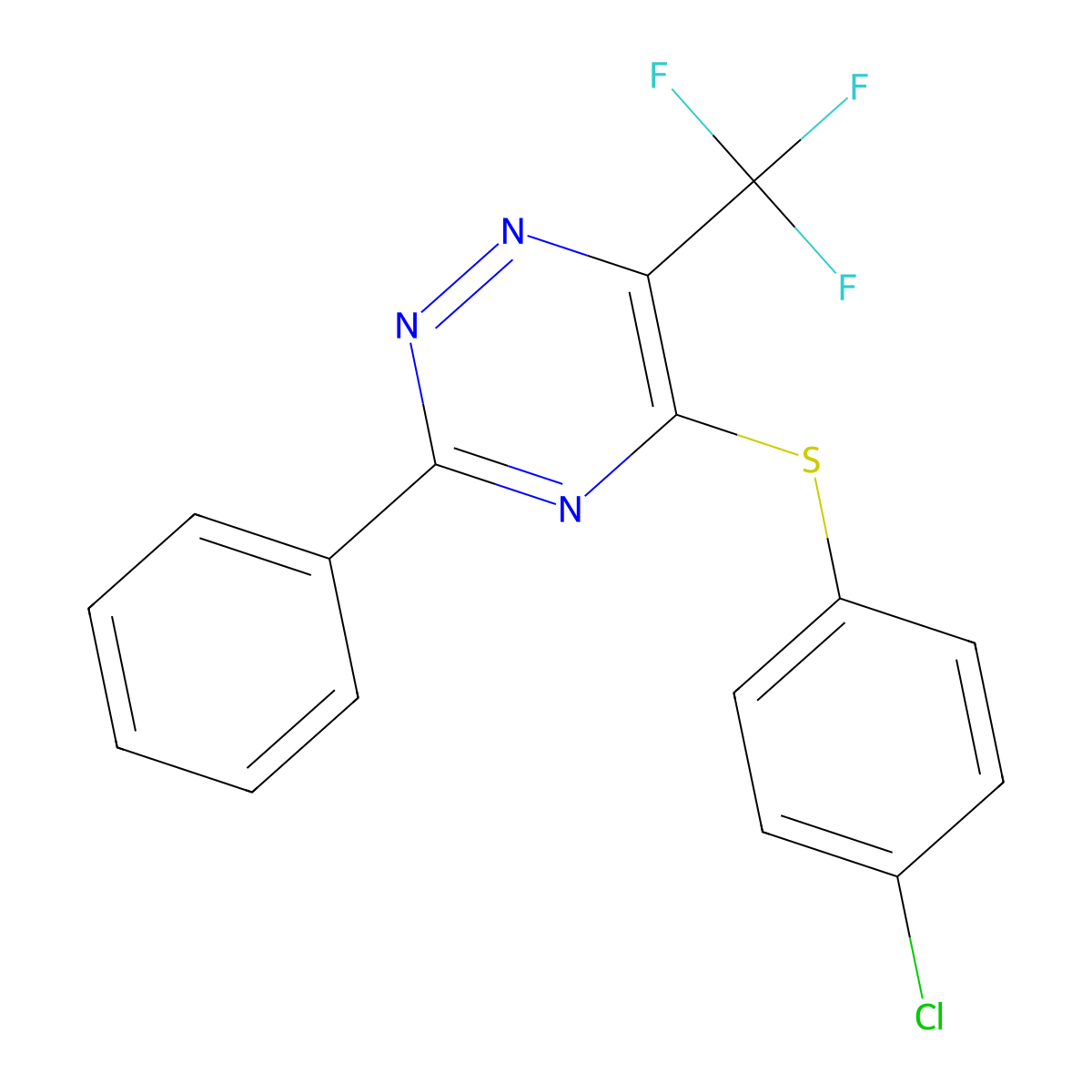 4-Chlorophenyl 3-phenyl-6-(trifluoromethyl)-1,2,4-triazin-5-yl sulfide molecular structure, CAS 383148-38-7