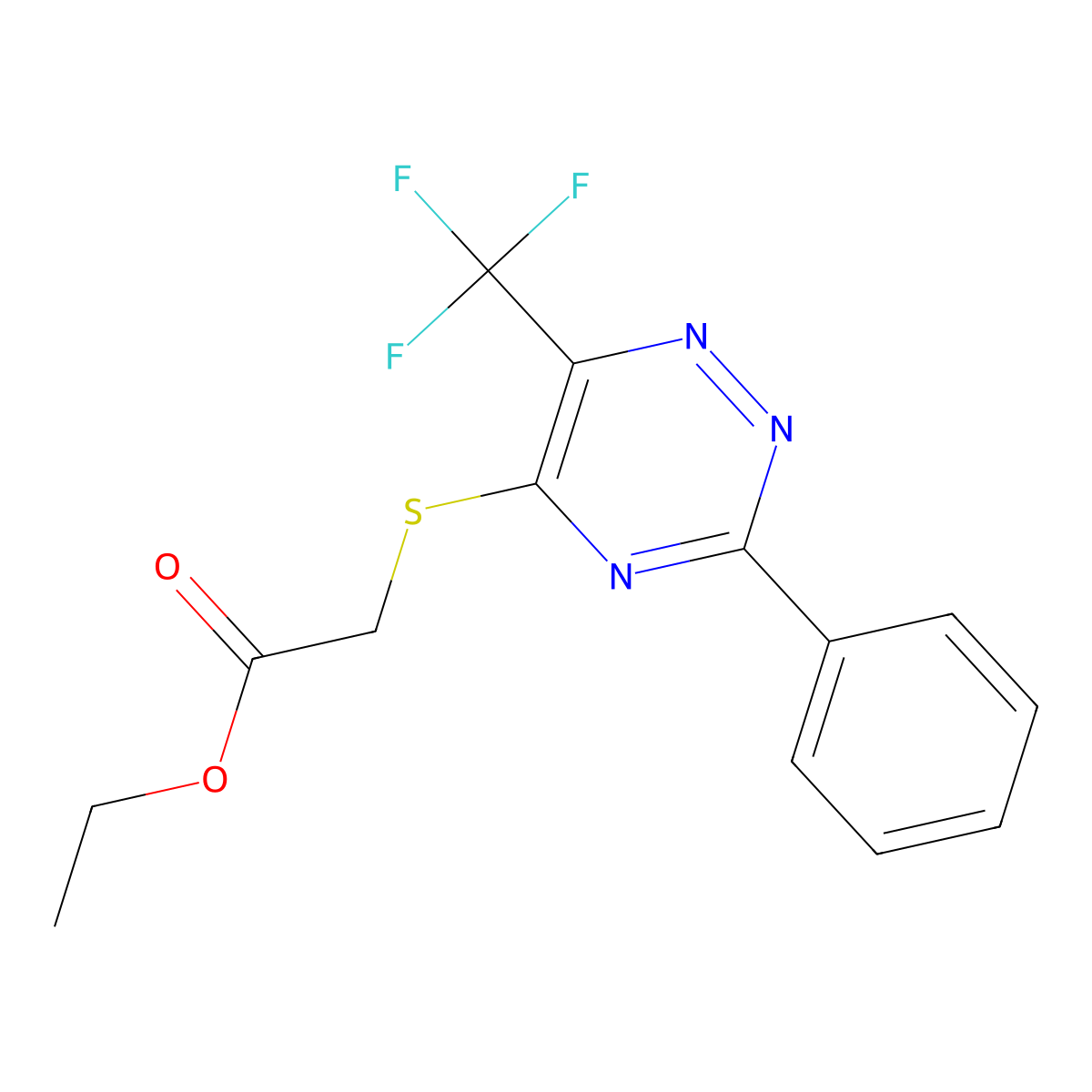 Ethyl 2-{[3-phenyl-6-(trifluoromethyl)-1,2,4-triazin-5-yl]sulfanyl}acetate molecular structure, CAS 383148-42-3