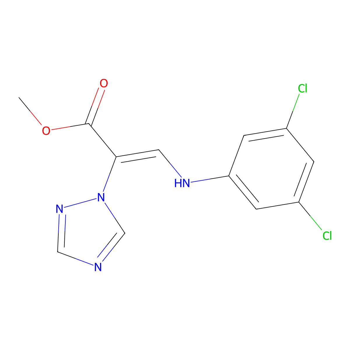 methyl (E)-3-(3,5-dichloroanilino)-2-(1,2,4-triazol-1-yl)prop-2-enoate molecular structure, CAS 383148-45-6