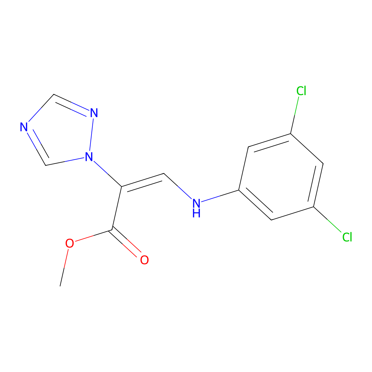 methyl (E)-3-(3,5-dichloroanilino)-2-(1,2,4-triazol-1-yl)prop-2-enoate molecular structure, CAS 383148-45-6
