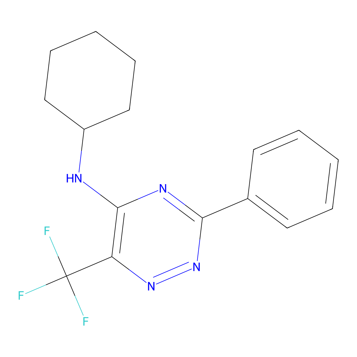 N-cyclohexyl-3-phenyl-6-(trifluoromethyl)-1,2,4-triazin-5-amine molecular structure, CAS 383148-50-3