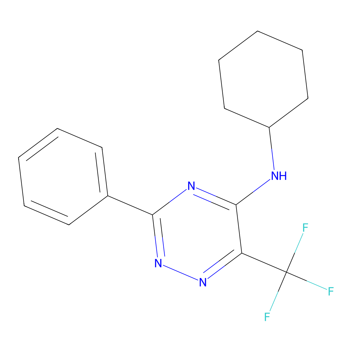 N-cyclohexyl-3-phenyl-6-(trifluoromethyl)-1,2,4-triazin-5-amine molecular structure, CAS 383148-50-3