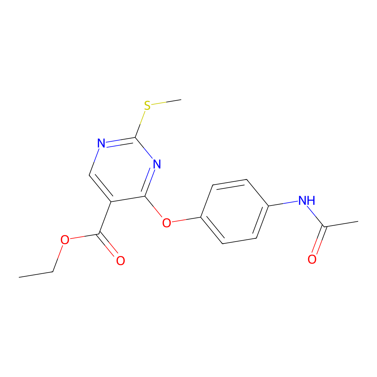 Ethyl 4-[4-(acetylamino)phenoxy]-2-(methylsulfanyl)-5-pyrimidinecarboxylate molecular structure, CAS 383148-62-7