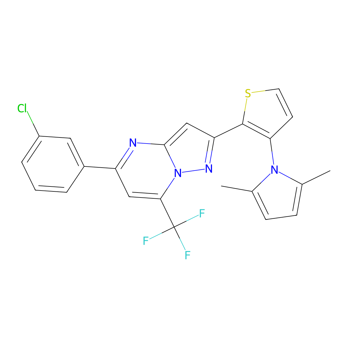 5-(3-chlorophenyl)-2-[3-(2,5-dimethyl-1H-pyrrol-1-yl)-2-thienyl]-7-(trifluoromethyl)pyrazolo[1,5-a]pyrimidine molecular structure, CAS 383148-63-8