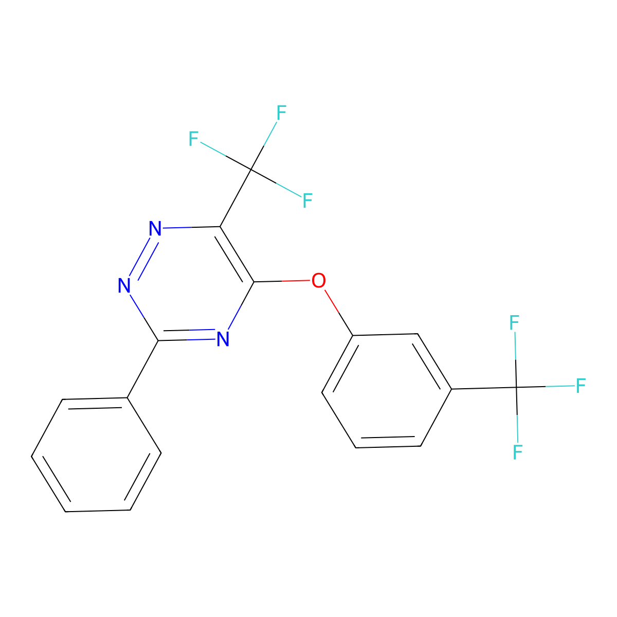 3-Phenyl-6-(trifluoromethyl)-5-[3-(trifluoromethyl)phenoxy]-1,2,4-triazine molecular structure, CAS 383148-68-3