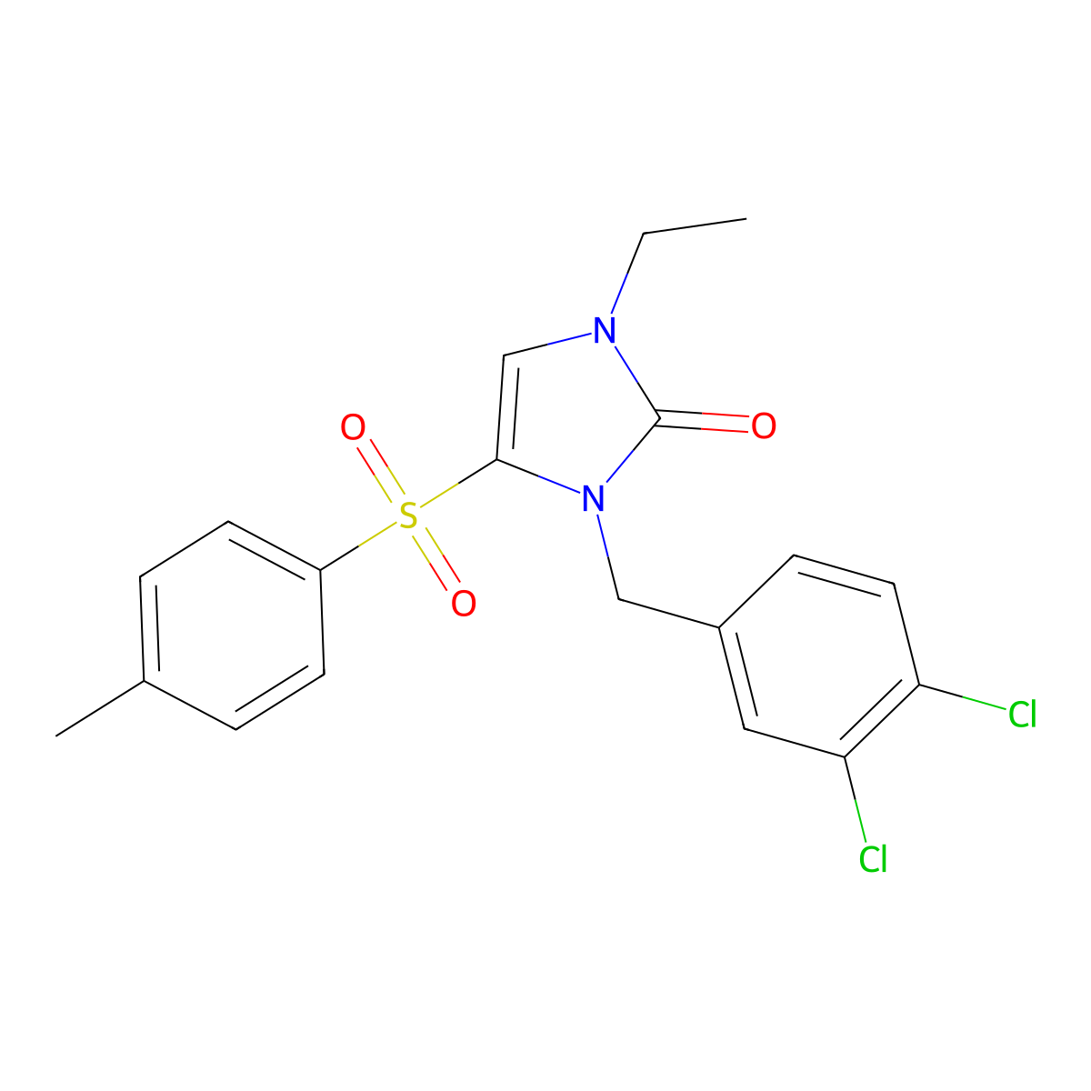 3-(3,4-dichlorobenzyl)-1-ethyl-4-[(4-methylphenyl)sulfonyl]-1,3-dihydro-2H-imidazol-2-one molecular structure, CAS 383148-73-0
