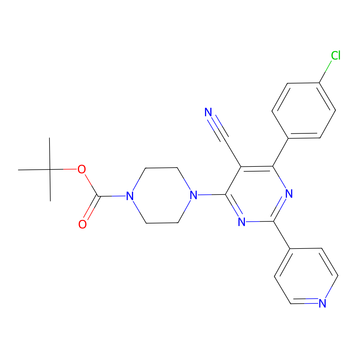 tert-butyl 4-[6-(4-chlorophenyl)-5-cyano-2-(4-pyridinyl)-4-pyrimidinyl]tetrahydro-1(2H)-pyrazinecarboxylate molecular structure, CAS 383148-76-3