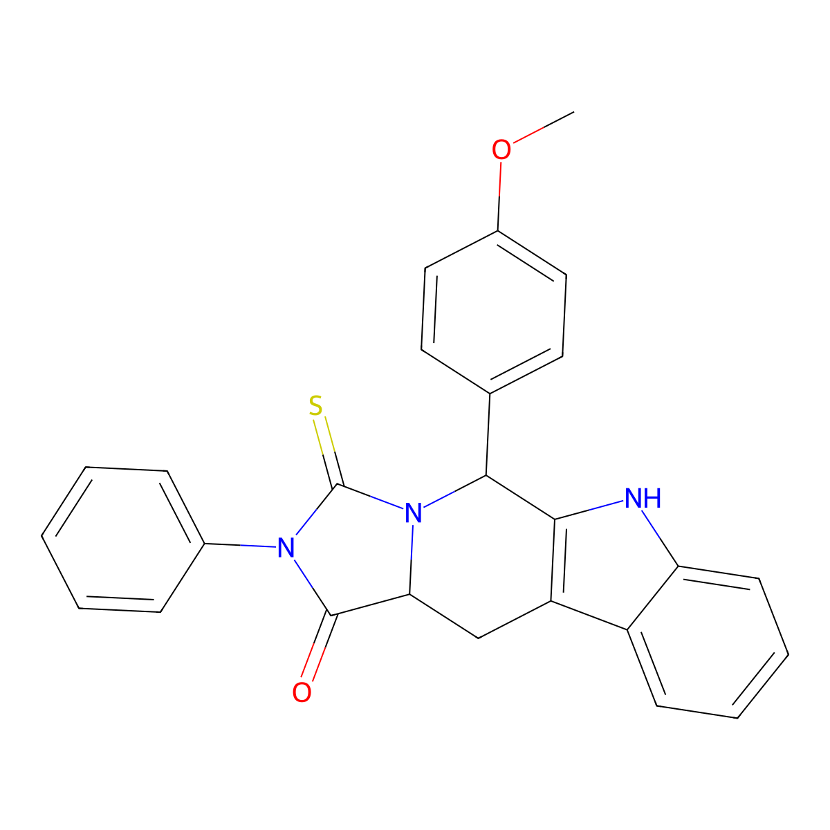 5-(4-methoxyphenyl)-2-phenyl-3-thioxo-2,3,5,6,11,11a-hexahydro-1H-imidazo[1',5':1,6]pyrido[3,4-b]indol-1-one molecular structure, CAS 383148-87-6