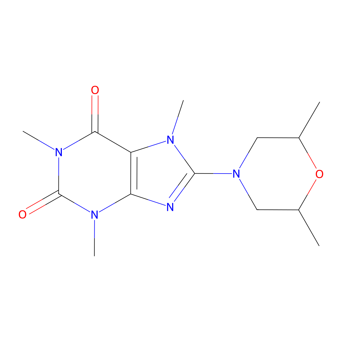 8-(2,6-Dimethylmorpholin-4-yl)-1,3,7-trimethylpurine-2,6-dione molecular structure, CAS 383161-52-2