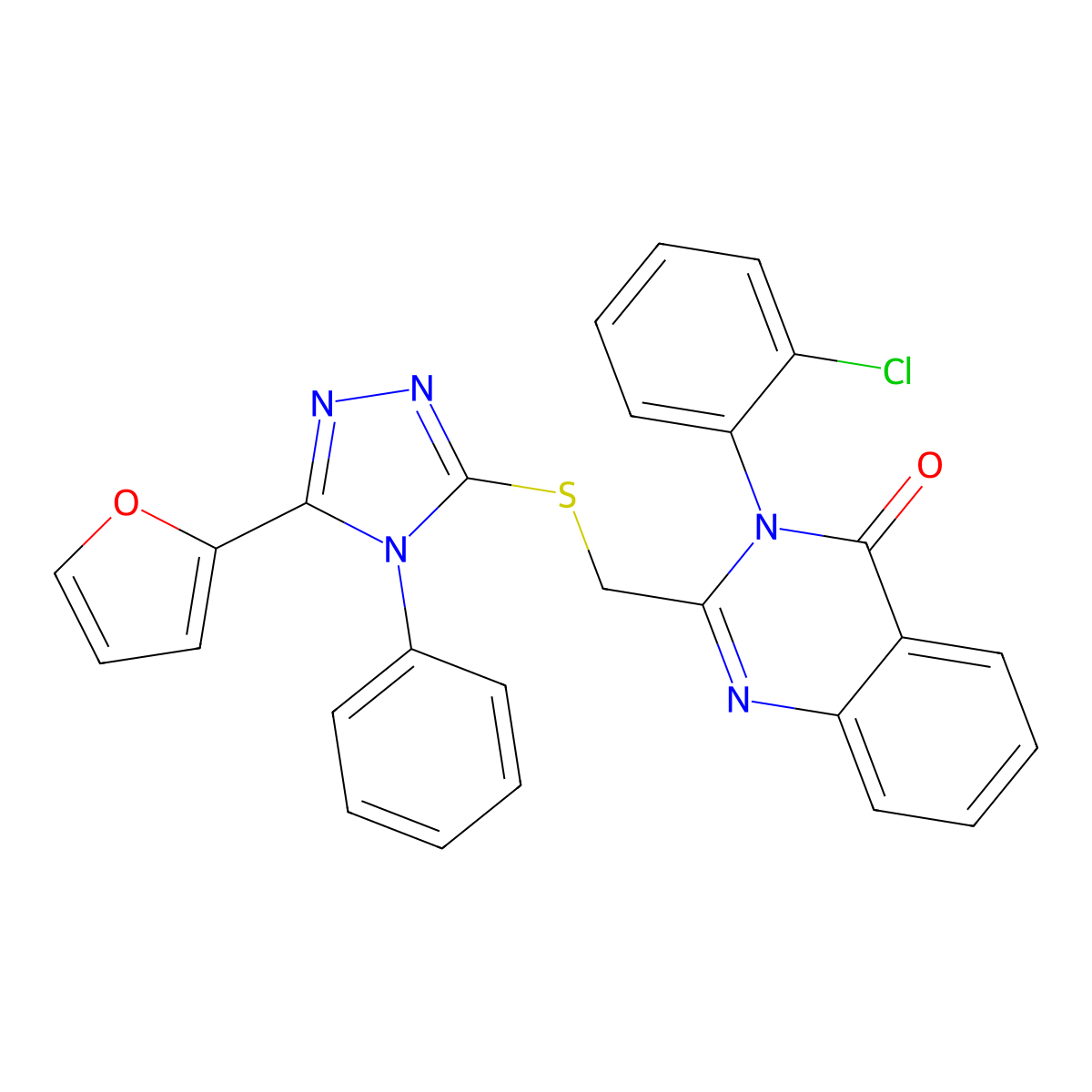 3-(2-Chlorophenyl)-2-[[5-(furan-2-yl)-4-phenyl-1,2,4-triazol-3-yl]sulfanylmethyl]quinazolin-4-one molecular structure, CAS 383164-79-2