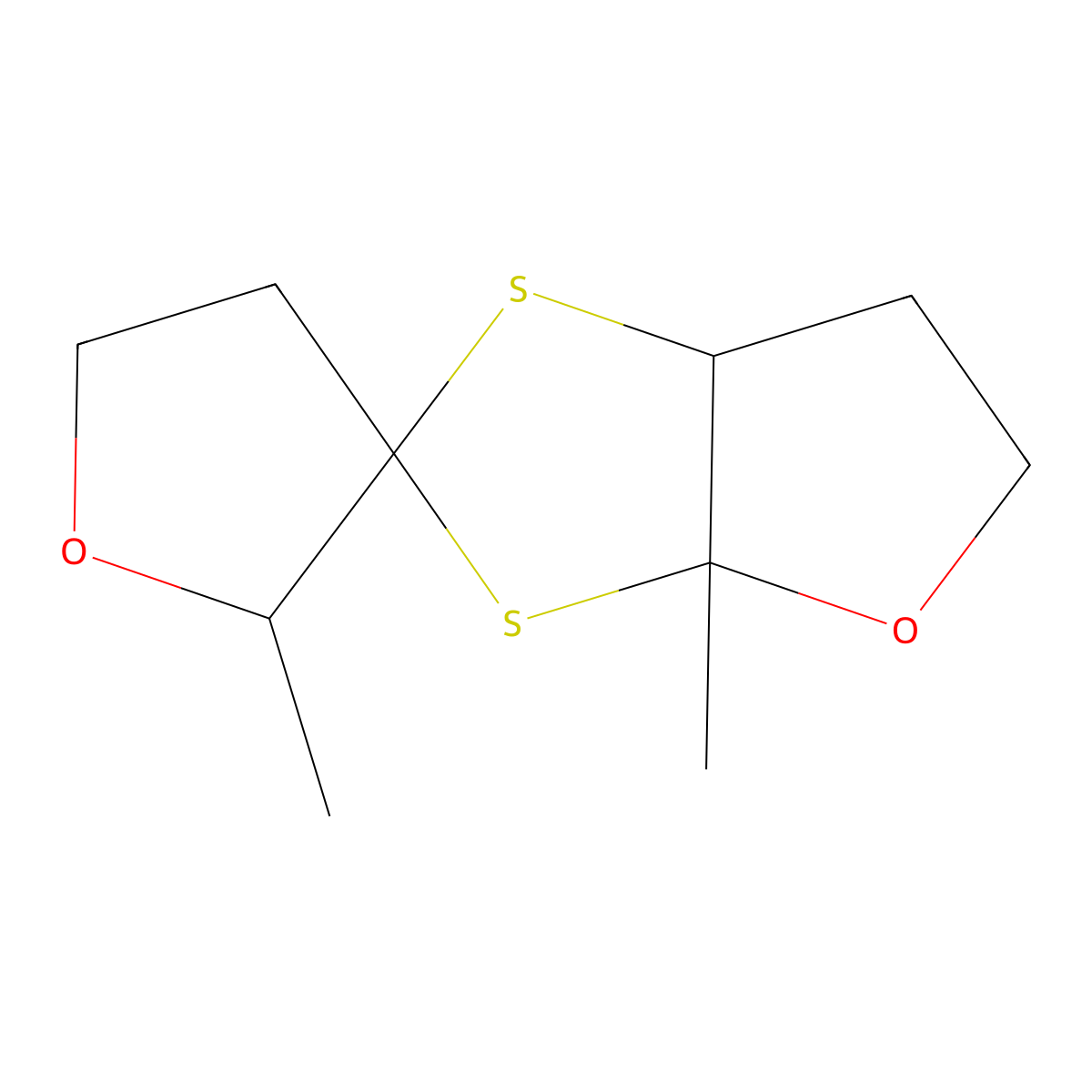 Spiro(2,4-dithia-1-methyl-8-oxabicyclo(3.3.0)octane-3,3'-(1'-oxa-2'-methyl)cyclopentane) molecular structure, CAS 38325-25-6