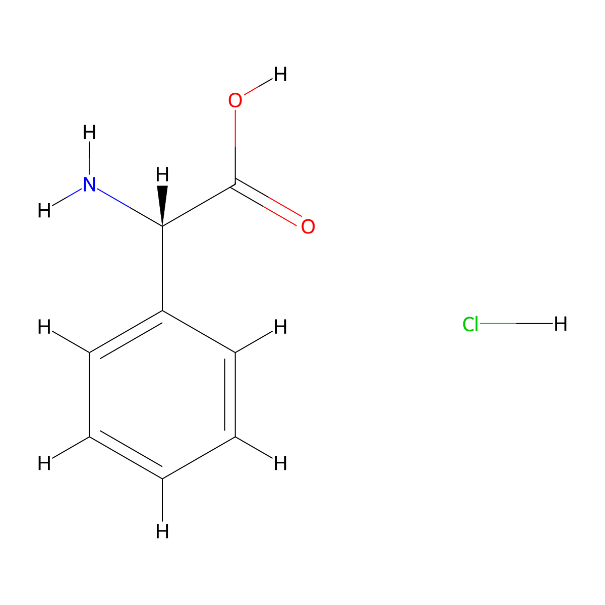 (S)-2-Amino-2-phenylacetic acid hydrochloride molecular structure, CAS 38329-34-9