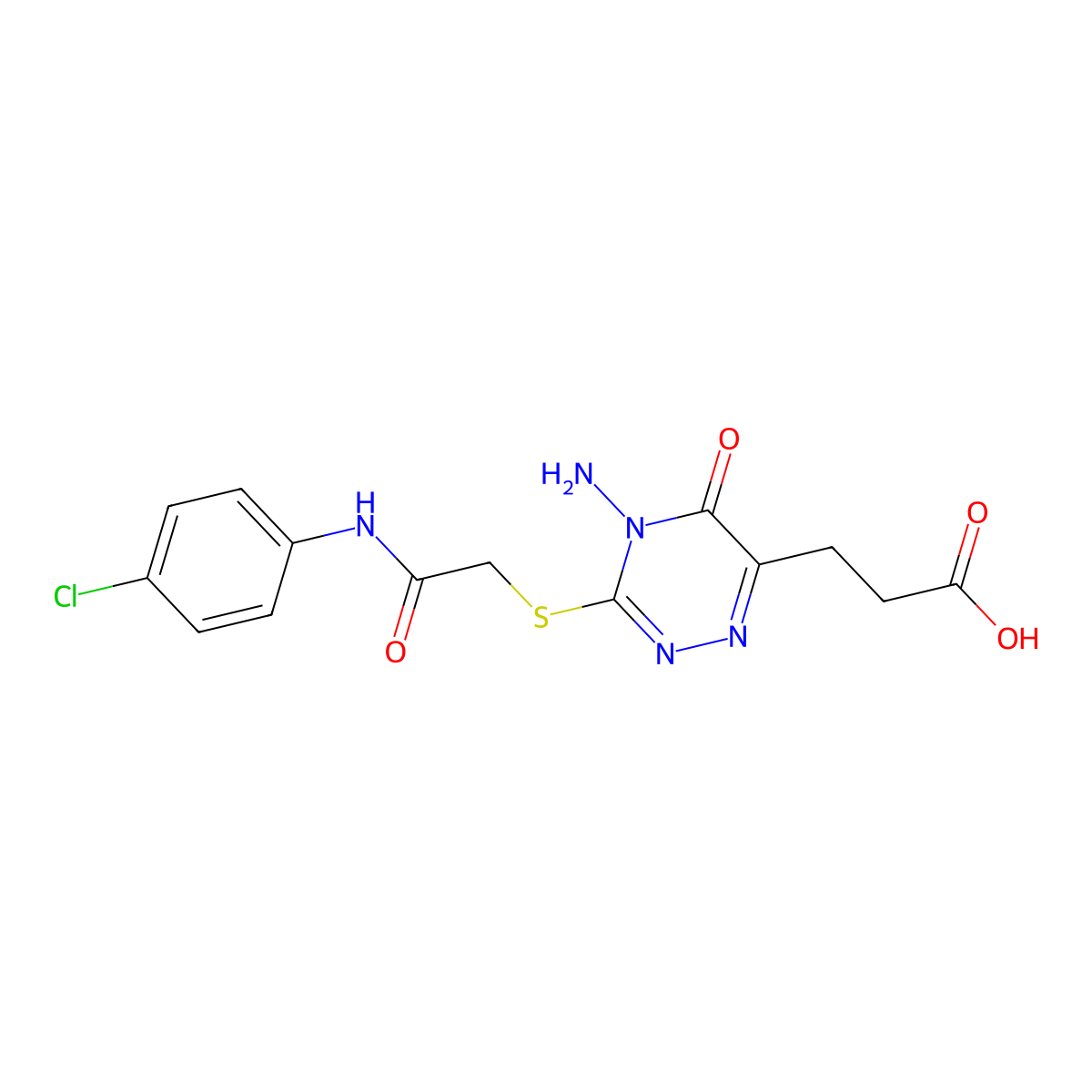 3-(4-Amino-3-((2-((4-chlorophenyl)amino)-2-oxoethyl)thio)-5-oxo-4,5-dihydro-1,2,4-triazin-6-yl)propanoic acid molecular structure, CAS 383370-59-0