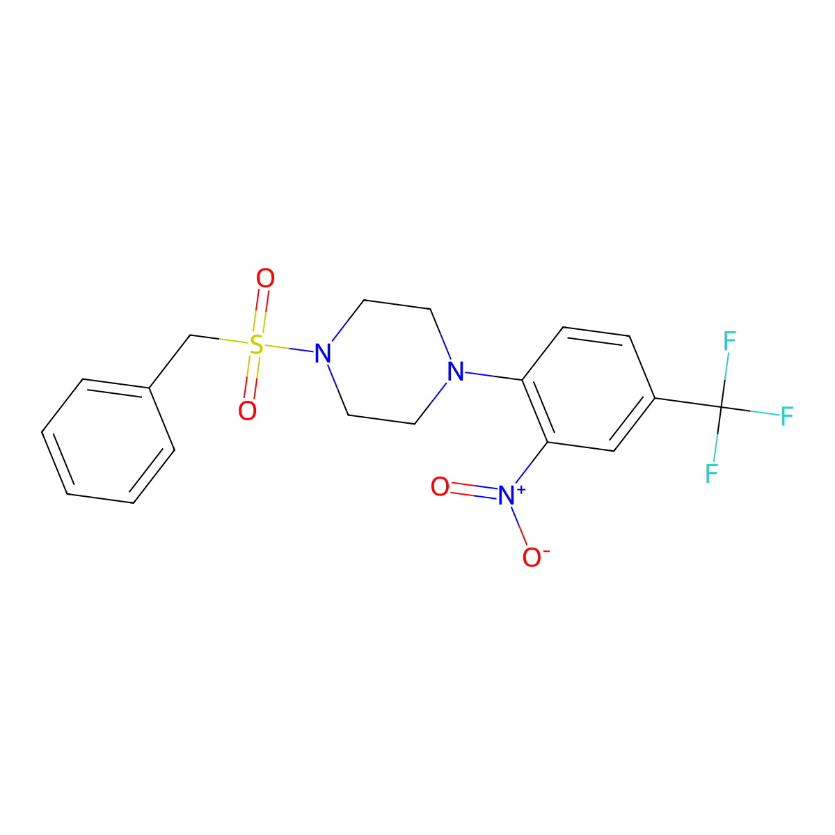 1-Benzylsulfonyl-4-[2-nitro-4-(trifluoromethyl)phenyl]piperazine molecular structure, CAS 383370-88-5
