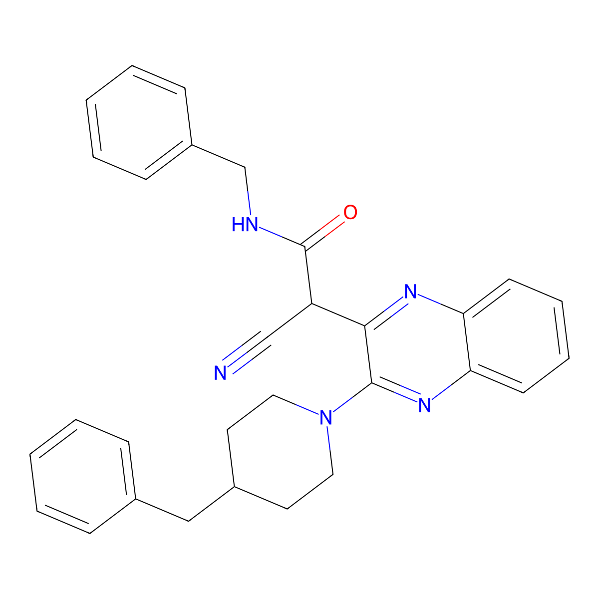 N-benzyl-2-[3-(4-benzylpiperidin-1-yl)quinoxalin-2-yl]-2-cyanoacetamide molecular structure, CAS 383371-03-7