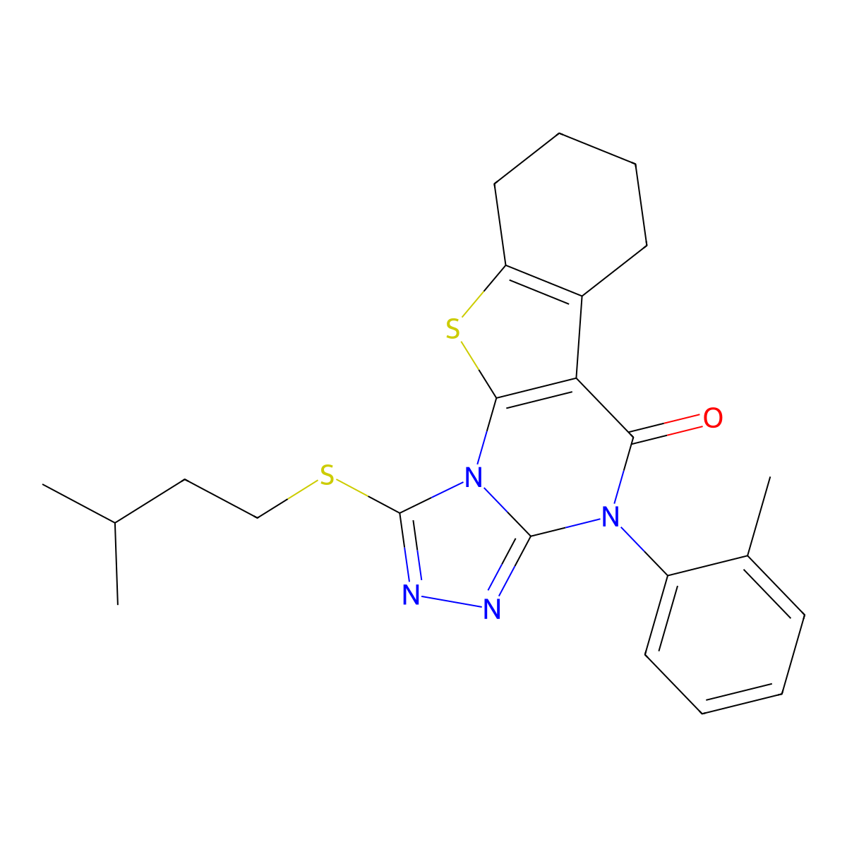 1-(isopentylthio)-4-(o-tolyl)-6,7,8,9-tetrahydrobenzo[4,5]thieno[3,2-e][1,2,4]triazolo[4,3-a]pyrimidin-5(4H)-one molecular structure, CAS 383371-81-1